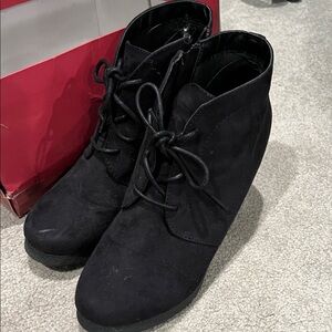 Merona Black Lace-Up Wedge Ankle Booties